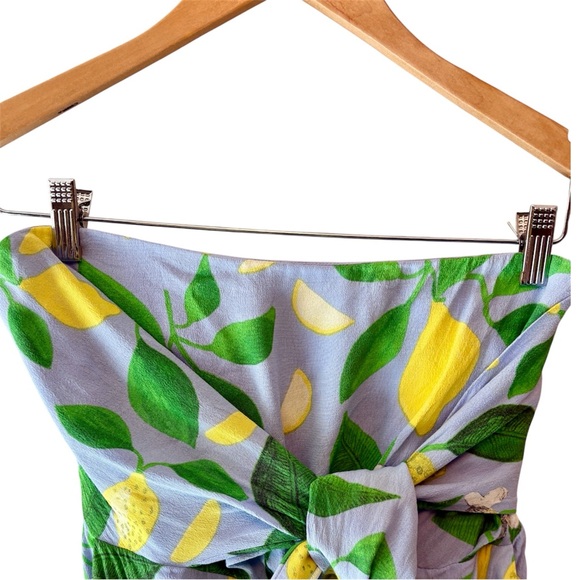 Anthropologie x Maeve Lemon Grove Strapless Lemon-Blue Wide-Leg Jumpsuit size 6 - Picture 5 of 14